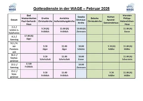Gottesdienstplan Februar 2ß25