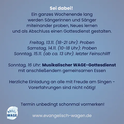 You make me sing! Chorprojekt in der Region WAGE: 13-15.11.2026 Auferstehungskirche Anröchte