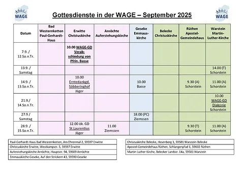 Gottesdienstplan Juli 2025