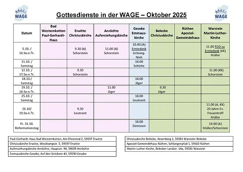 Gottesdienstplan Juli 2025